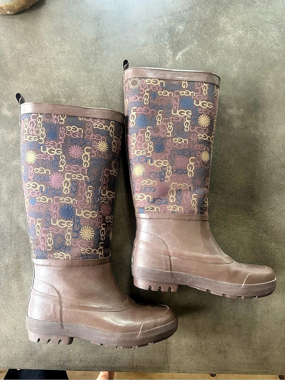 UGG Multi Logo Tall Rain Boot Brown